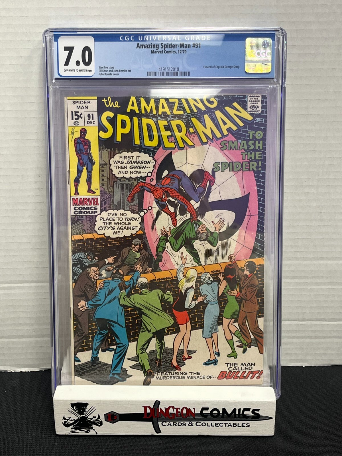 Amazing Spider-Man # 91 CGC 7.0 - Funeral of Captain Stacy App Marvel 1970 [EM2]
