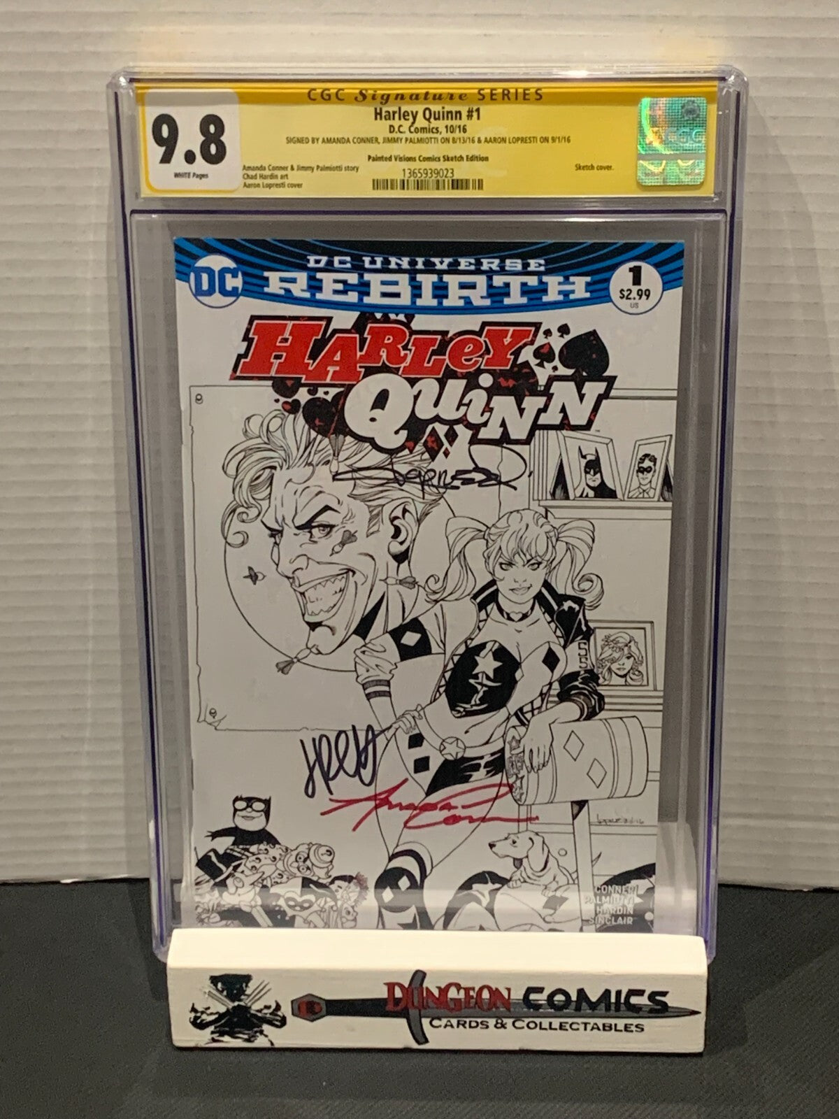 Harley Quinn # 1 CGC 9.8 Painted Visions Sketch DC 2016 SS Triple Signed [GC42]