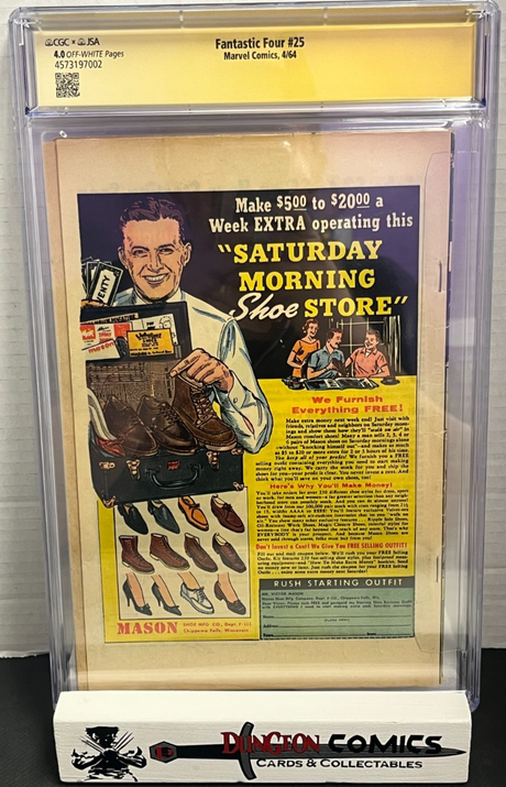 Fantastic Four # 25 CGC 4.0 Marvel 1964 JSA Stan Lee Signed [CR]