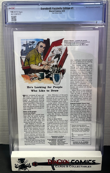 Daredevil # 1 Facsimile Edition 1:25 Variant Cover CGC 9.8 2025 [CR]