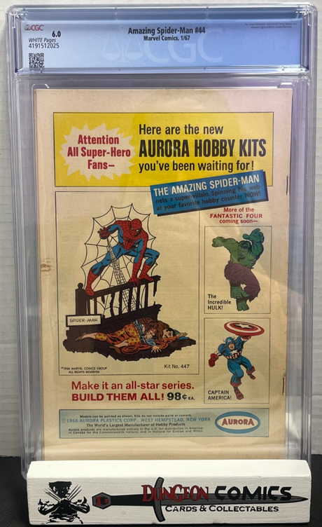 Amazing Spider-Man # 44 CGC 6.0 2nd Appearance of The Lizard Marvel 1967 [CR]