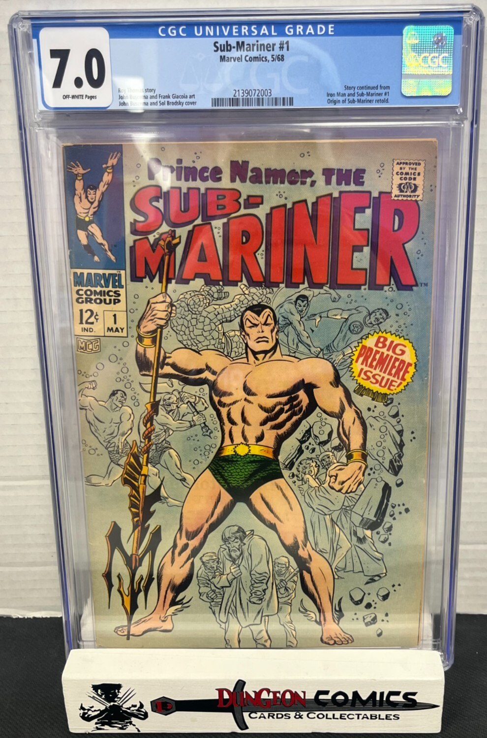 Prince Namor, The Sub-Mariner # 1 CGC 7.0 Marvel 1968 Premiere Issue [CR]