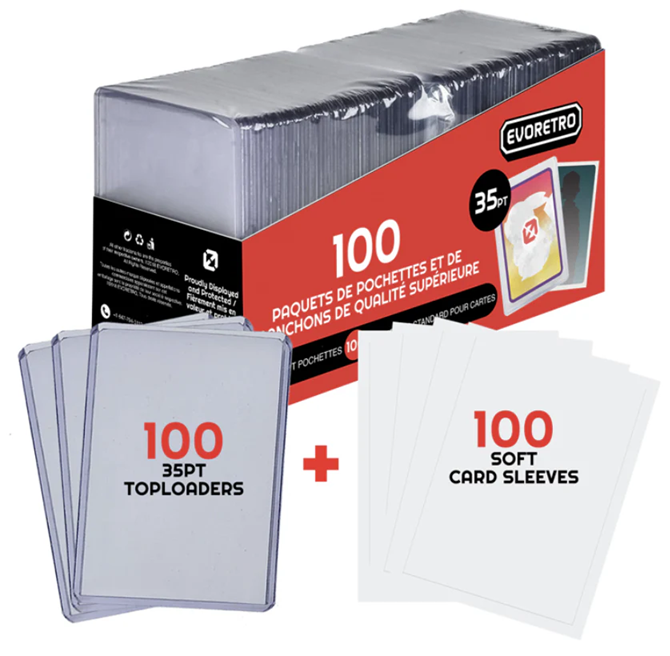 EVORETRO: Top Loaders & Sleeves Pack of 100 Toploaders 35PT & 100 Sleeves