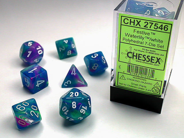 Chessex - CHX 27546 FESTIVE 7-DIE SET WATERLILY/WHITE