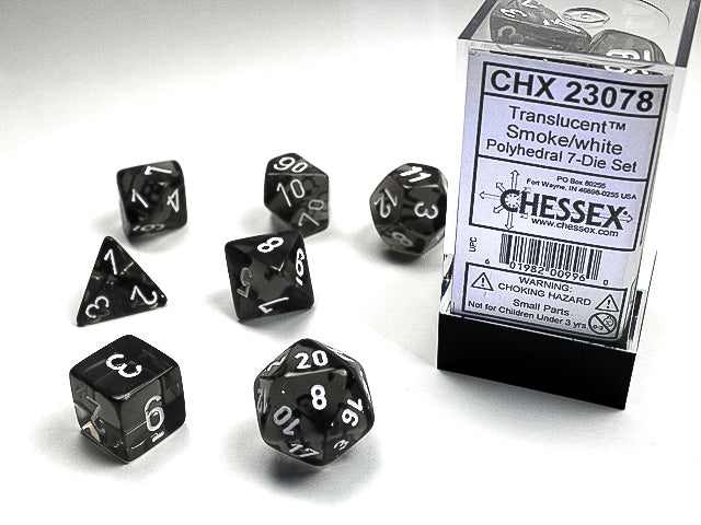 Chessex - CHX 23078 TRANSLUCENT 7-DIE SET SMOKE W/WHITE