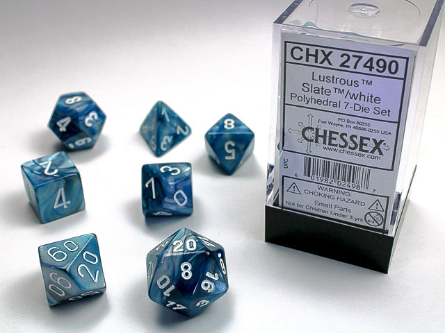 Chessex - CHX 27490 LUSTROUS 7-DIE SET SLATE/WHITE