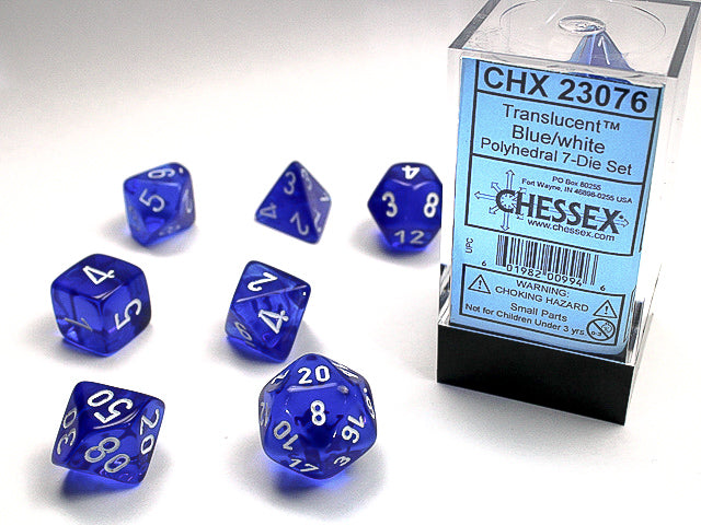 Chessex - CHX 23076 TRANSLUCENT 7-DIE SET BLUE/WHITE