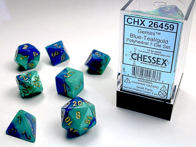 Chessex - CHX 26459 GEMINI 7-DIE SET BLUE-TEAL/GOLD