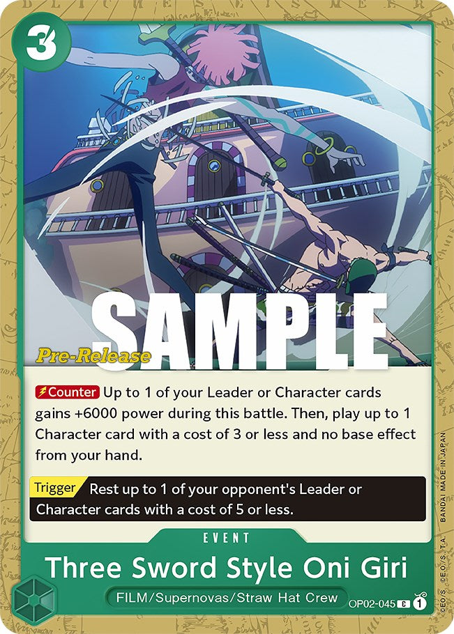 Three Sword Style Oni Giri [Paramount War Pre-Release Cards] op02-045